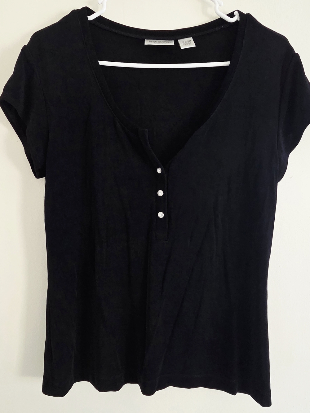 Chico's Black Short-Sleeve Henley Tee